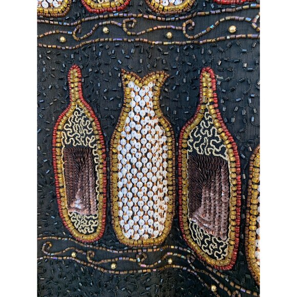 VTG 80s Gopal Black Beaded Jacket Champagne Theme 100% Silk Lined M 8695 - Picture 10 of 13